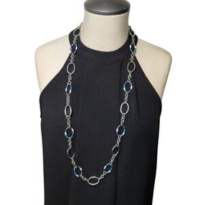 Lia Sophia Silvertone Chain Necklace with Blue Turquoise and White Links 36"